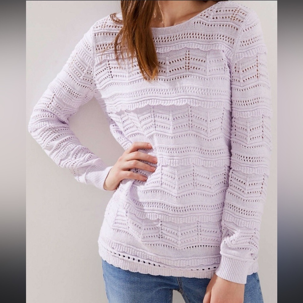 Loft Lavender Purple Knit Sweater Ruffles Baby Doll Easter Pastel Pretty Large